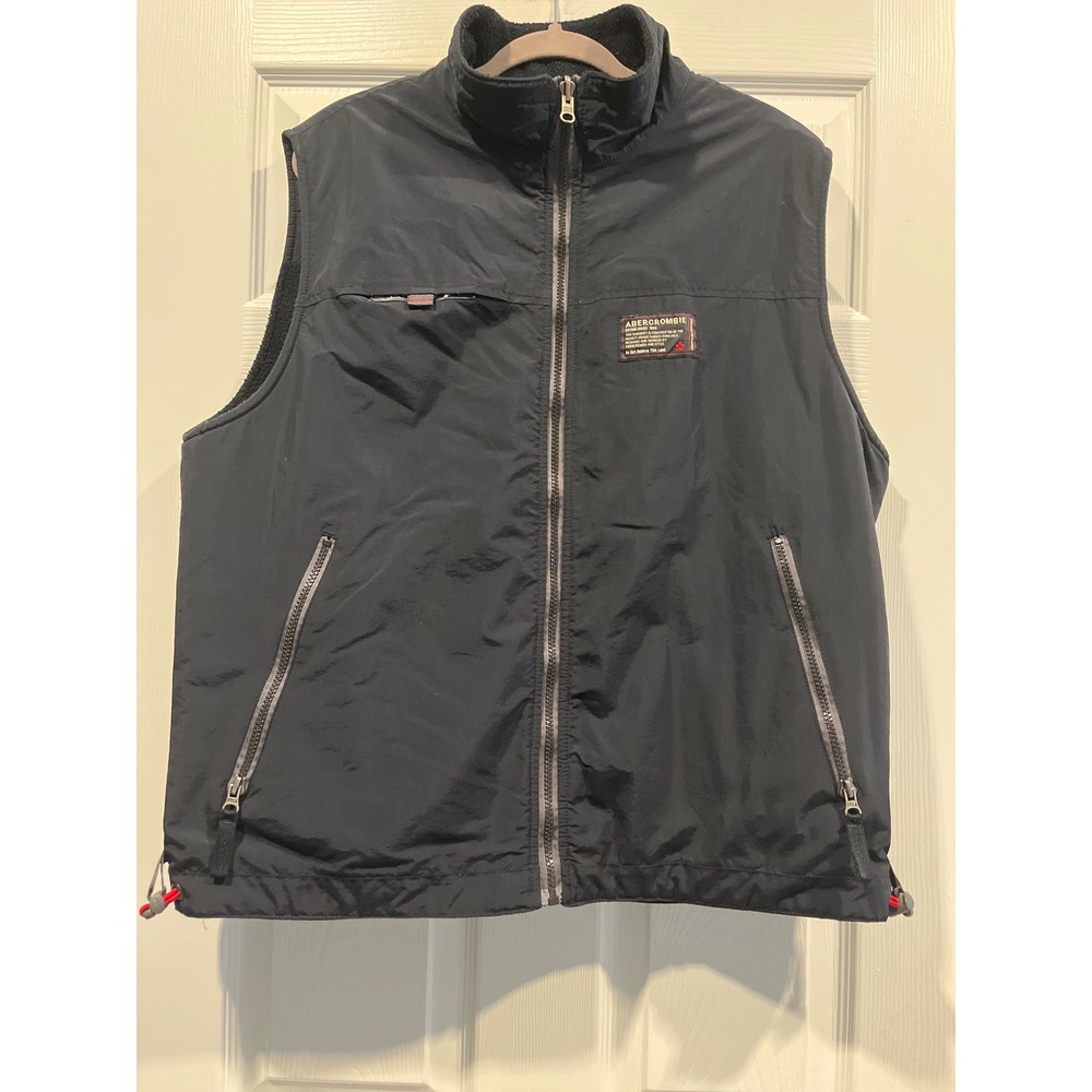 Abercrombie & Fitch Reversible Vest Navy Black Sherpa Fleece Full Zip Gilet
